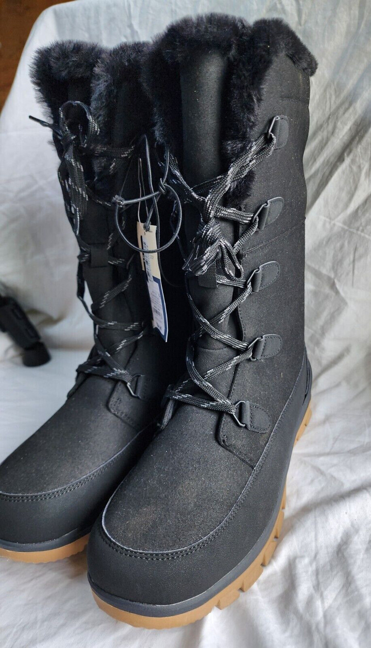 New Women Carla Tall Winter Boots Universal Thread Jet Black Water Proof Size 5 - Picture 6 of 8